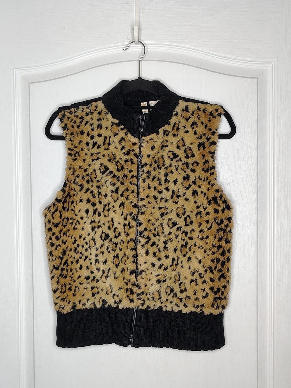 Tiara Leopard Print Faux Fur Vest with Black Trim